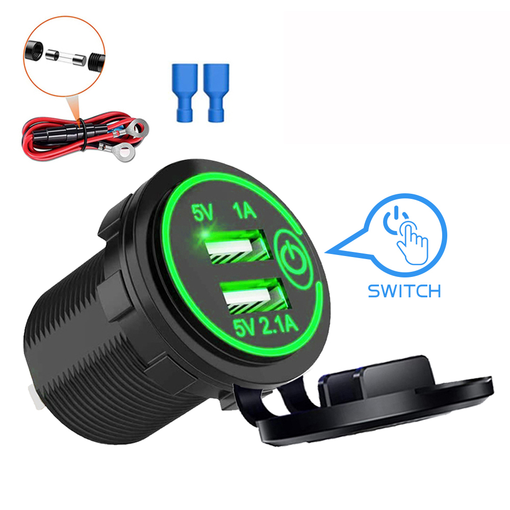 12V-24V Dual Usb Ladegerät Steckdose Wasserdicht 3,1 EINE Dual Ladegerät Buchse mit berühren Schalter für Auto Stiefel Marine Motorrad: Weiß