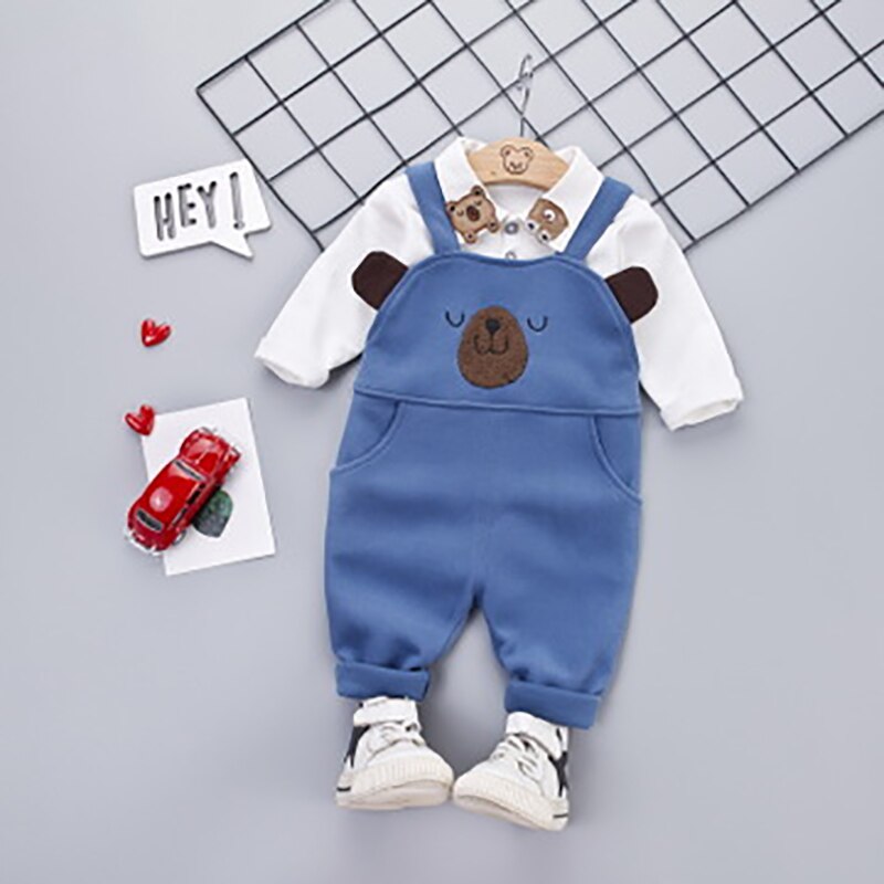 Baby Children's Bib Pants Embroidered Bear And Panda Cotton Cute Long Sleeve Suit Child Spring Autumn Kids Clothes: blue / 24M-90cm