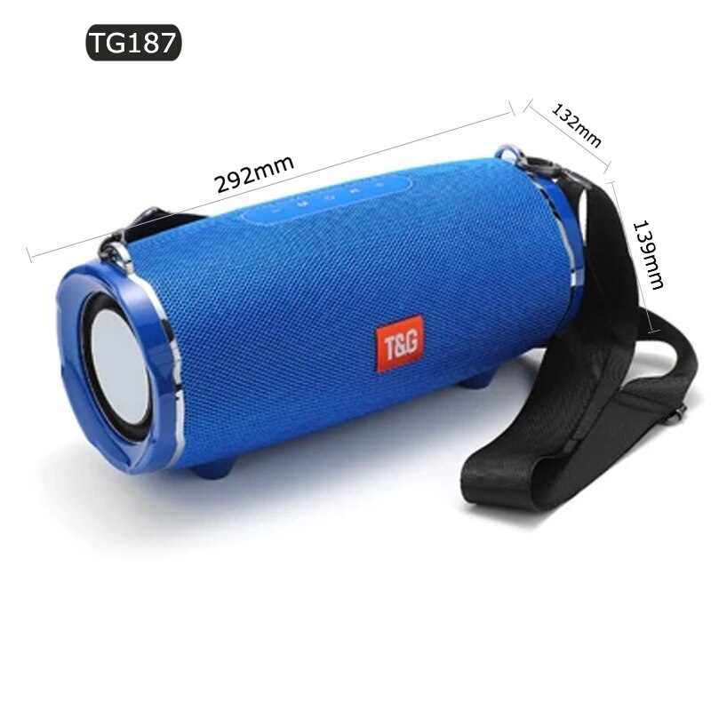Enceinte d&#39;extérieur TG192, haut-parleur avec lumière LED colorée, sans fil TG187, haute puissance, BT5.0, étanche, Portable, caisson de basses, FM, TF, BoomBox: TG187-Blue