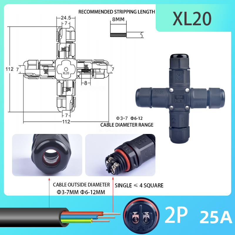 IP68 Waterproof Electrical Connector LED Light Cable Connector,TL20 XL20 2/3P Screws wiring Connector Box For Used Underground: Lavender / Line Connector