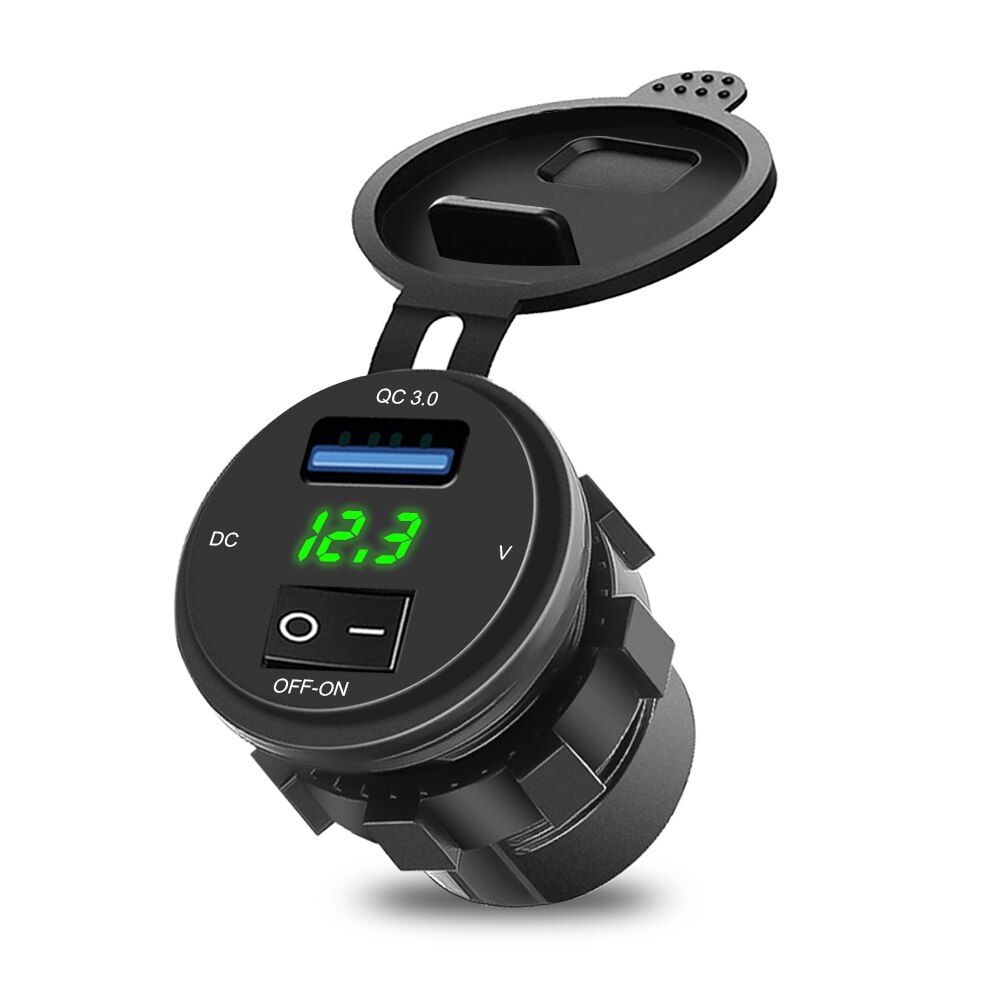 Kebidu Dual Usb Charger Socket Adapter Led Display Met Stofkap Stopcontact Auto Motorfiets Sigarettenaansteker: Green LED Light