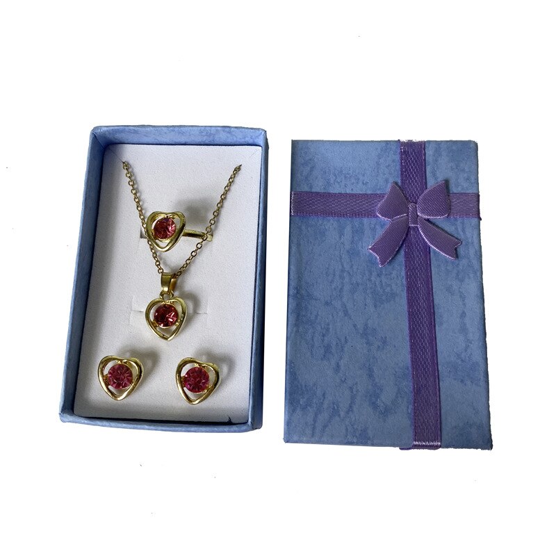 Schoonheid Kleur Papier Ring Sieraden Opbergdoos Set Van Sieraden Oorbel Hanger Ring Organizer Display Box Lint Ring Case: purple