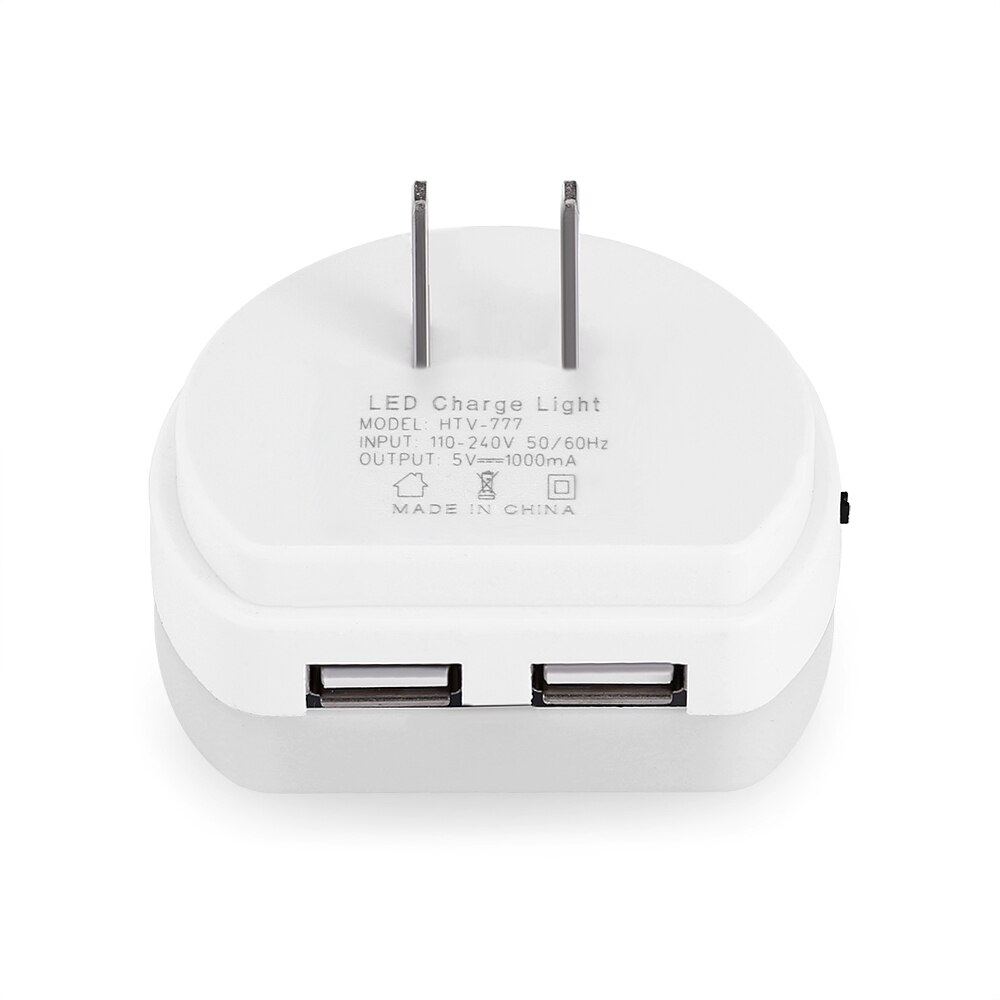 5V 1A Dual Usb-poorten Adapter Oplader Met Gevoelige Licht-Sensor Nachtlampje