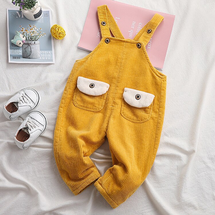 Kinderoveralls herfst baby jongens en meisjes koreaanse stijl corduroy overalls baby jumpsuits kinderen jongens casual bodysuit: Geel / 12m