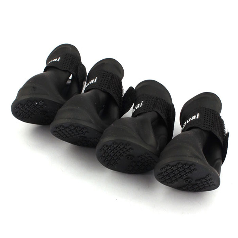 TAILUP para perros 4 unids/lote calzado de lluvia para perro arnés de ropa para perros botas de colores caramelo botines impermeables de goma para mascotas suministros para el hogar: Black / M