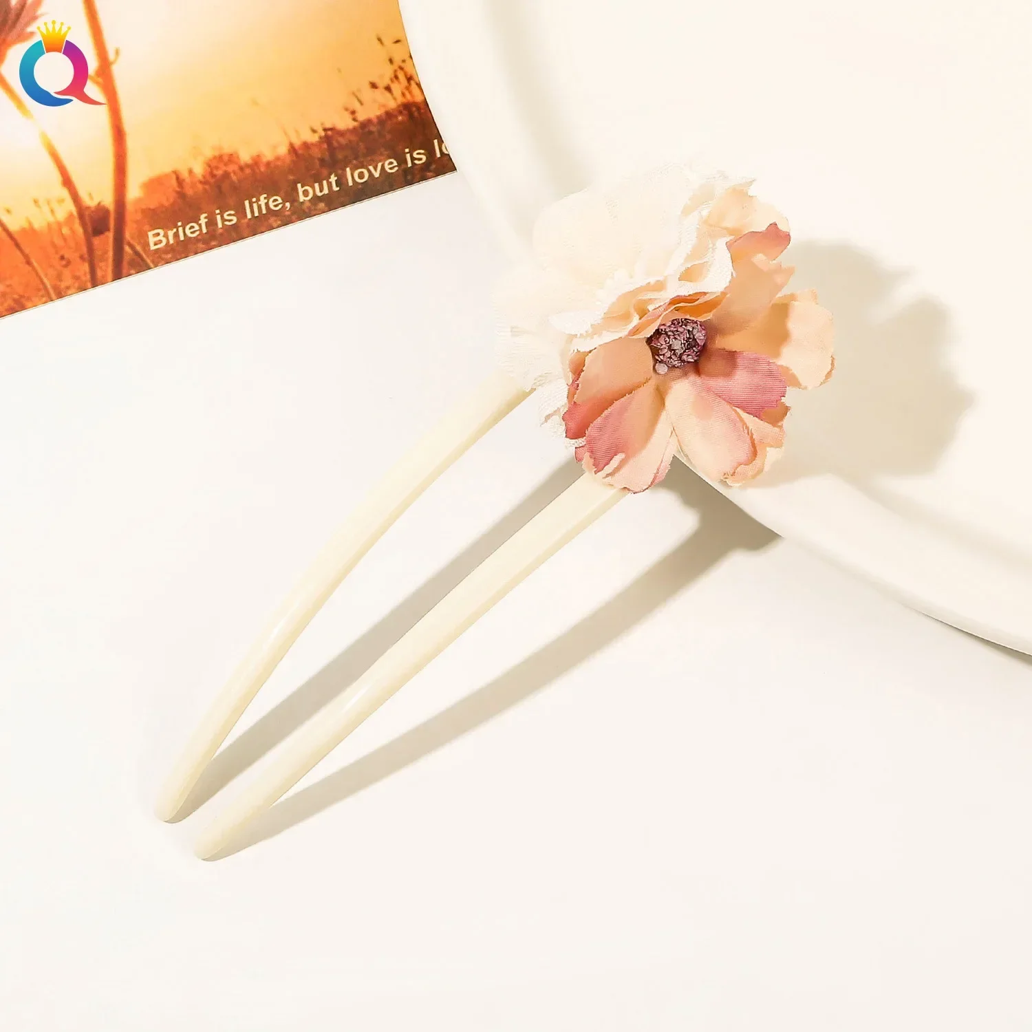 Horquilla de flor de Begonia en forma de U de 13cm, horquilla de pelo Simple a la para mujer, accesorios para el cabello de flores para Festival de estilo étnico,: Azul cielo