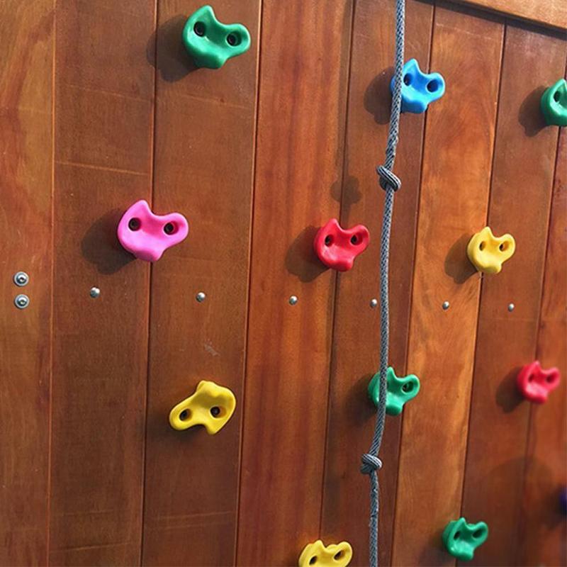 10pcs Plastic Children Kids Rock Climbing Wood Wall W/ Screws Grip Feet Kits Random Stones Color Holds Hand J5C4