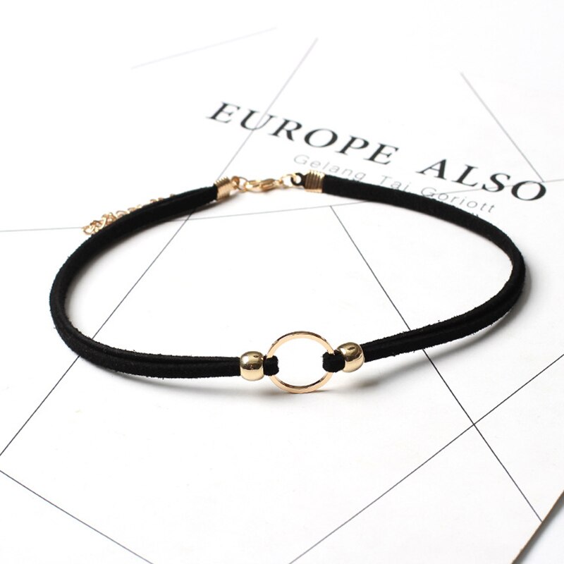 Vintag Black Flannel Chain Round Pendant Necklace For Women Charm Choker Necklaces Boho Jewelry Christmas X071