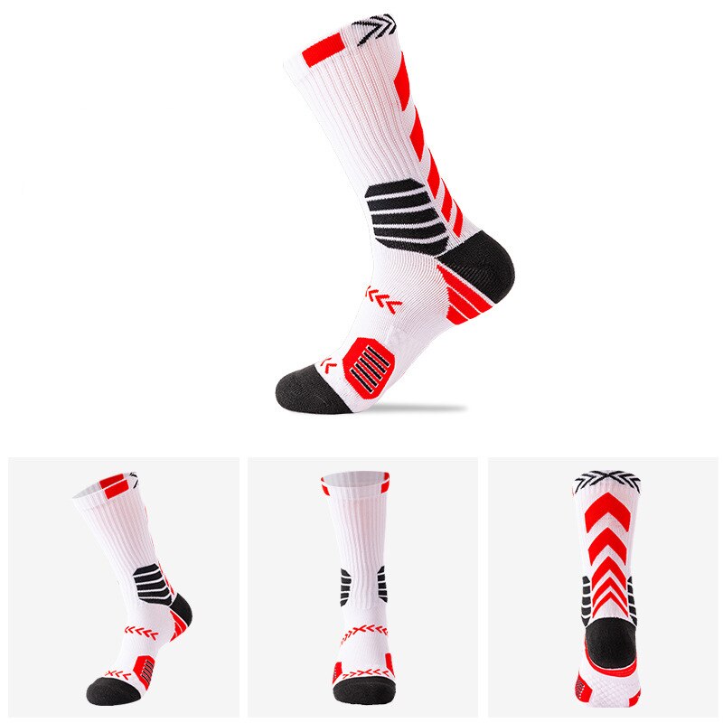 Sports Knee-High Basketball Socks Elite Thick Sports Socks Non-slip Durable Skateboard Towel Bottom Socks Stocking: WZ147-WhiteRed