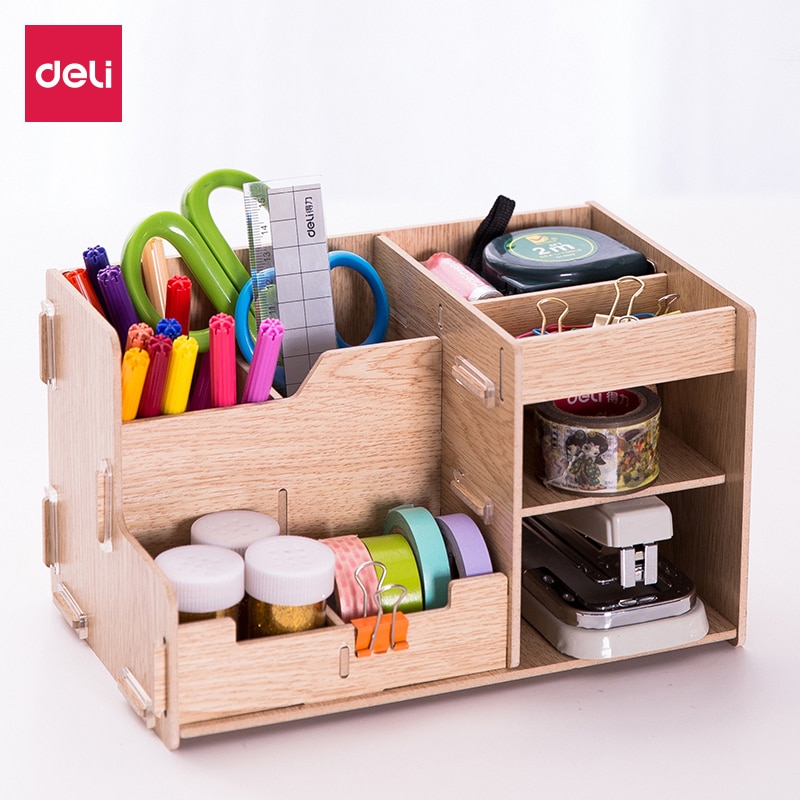 Wooden Document Tray DIY Desktop Storage Box Multifunction Pen Pencil File Holder Office Desk Organizer School Supplies 79230