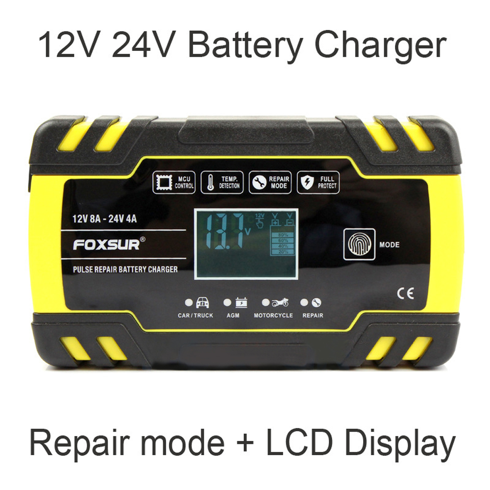 Upgrade 12V 24V Puls Repareren Lader Met Lcd-scherm Motorcycle &amp; Auto Acculader Agm Gel Nat Lood zuur Batterij Oplader
