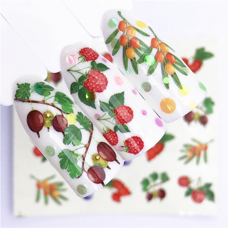 1 stücke Obst Weihnachten Nagel Aufkleber Blumen pPlants Wasser Aufkleber Katze aufbringen 3D Manikübetreffend Aufkleber Nagel Kunst Dekoration m1N88: 15