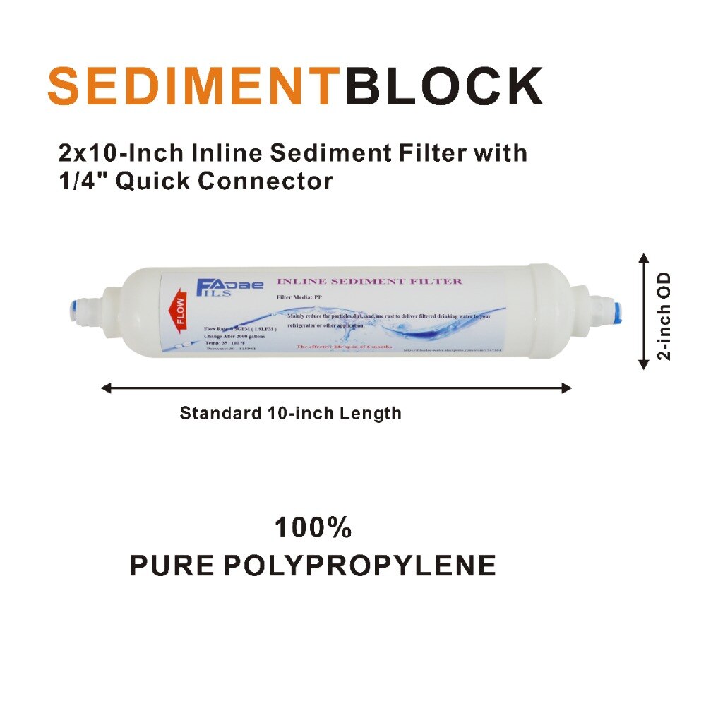 Reverse Osmosis System replacement Water filters T33 inline sediment filter 2000 Gal. 2" OD X 10" L 1/4-Inch Quick-Connect -4PCS