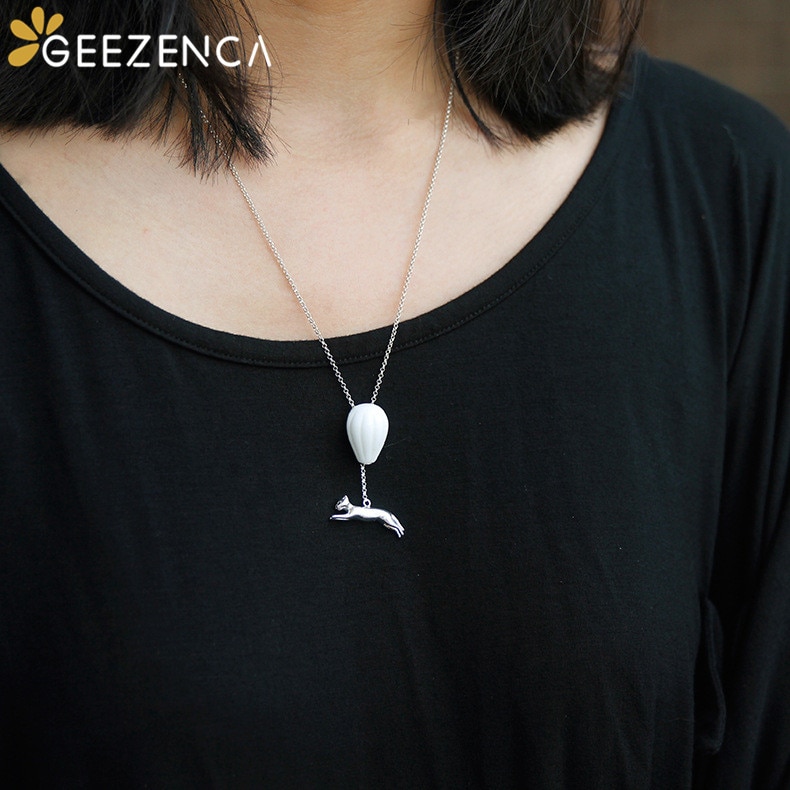 925 Sterling Zilver Luchtballon Kat Hanger - Fijne Sieraden voor Dames