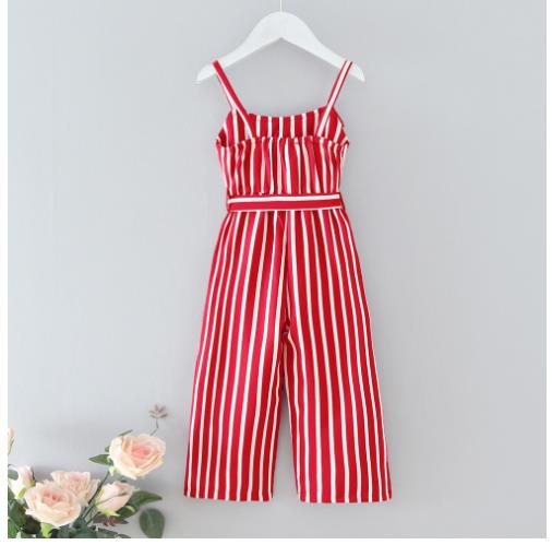 Kinderen Meisjes Mode Mouwloze Gestreepte Jumpsuit Zomer Stijlvolle Jumpsuit Voor Kinderen Meisjes