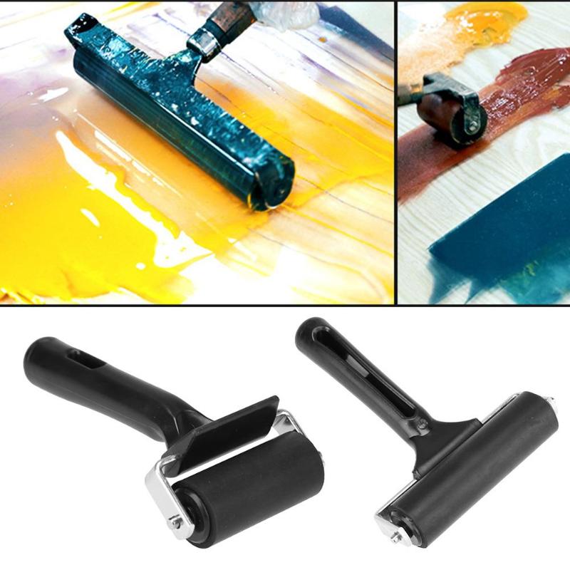 Rodillo de goma negro para pintar, 1 Uds., 6 y 10CM, herramientas de manualidades, bricolaje, mango de madera, rodillo de goma, herramientas de cepillado, pintura, pared de mano