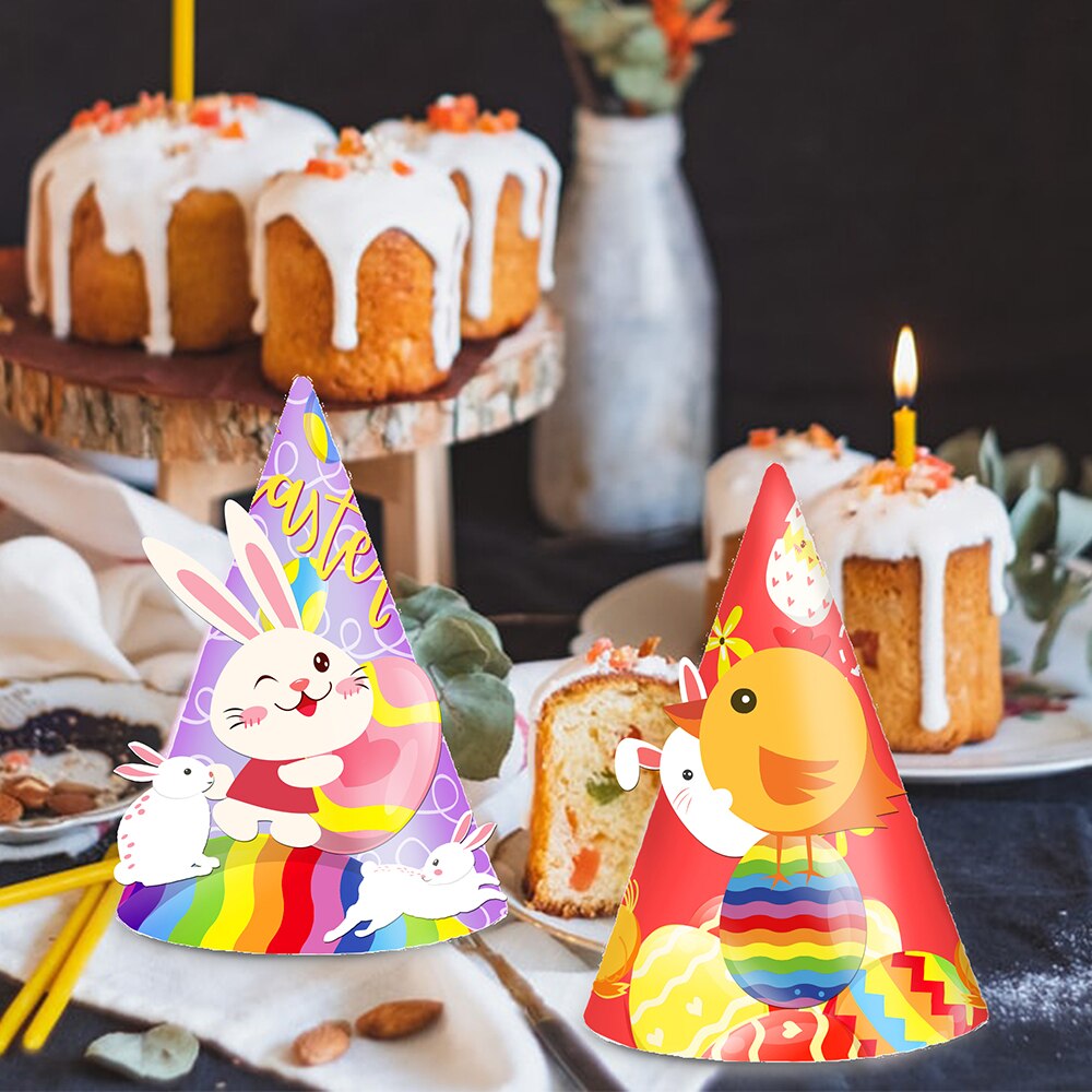 6pcs Happy Easter Festival Party Favors Paper Animals Rabbit Carrots Chick Pattern Paper Hats Kids Baby Shower Party Decorations
