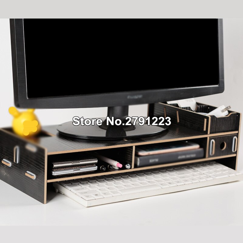 Multi-function Desktop Monitor Stand Computer Screen Riser Wood Shelf Plinth Strong Laptop Stand Desk Holder For Notebook: black