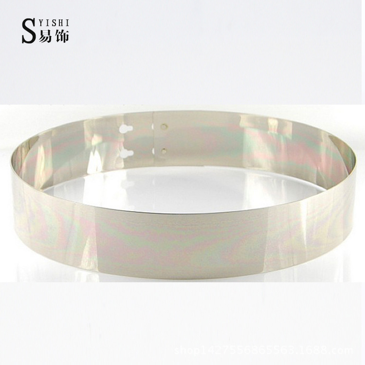 Cinturón de Metal con espejo para mujer, cinturón dorado de , estilo europeo, ancho de 4,5 cm, BL17: Plata / M