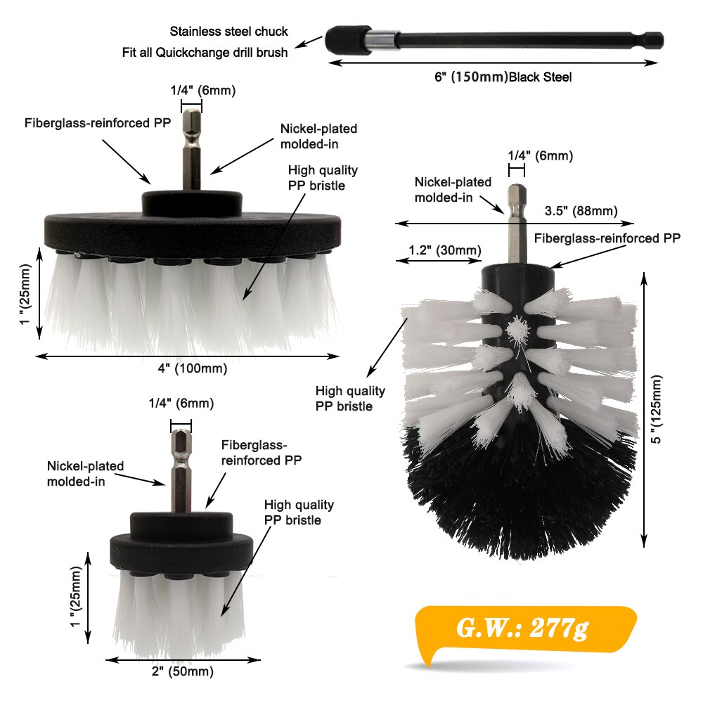4pcs/set Power Scrub Clean Brush Electric Brush Kit with Extension for Cleaning Car, Seat, Carpet, Upholstery