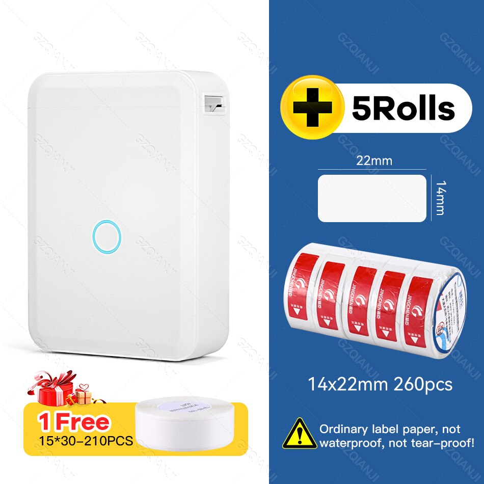 Niimbot Label Printer D110 Mini Wireless Protable Mobile Printer with 1 Roll Label Paper Price Tag Printing: Add 5White Label