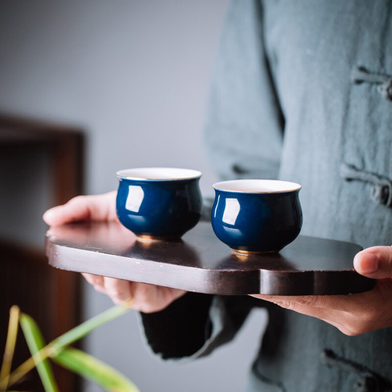 Porcelain small tea bowl master cup accessories Blue glaze ceramic tea cup zen home small teacup