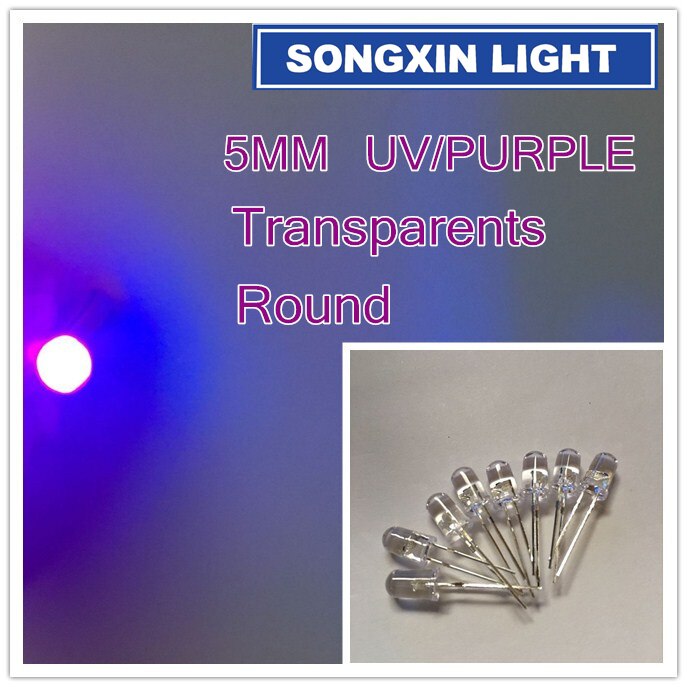 100PCS UV LED Diode 5mm Ultravioleta Diodes Clear UV Diodo 5mm LED Diod Ultraviolet Ultra Violet LED 5mm Lampada LED Kit