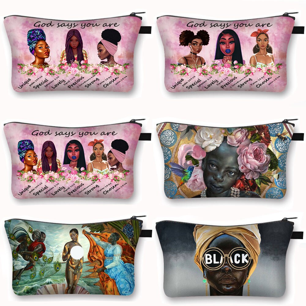 Dio Dice Che Sono di Colore Nero Sacchetti Cosmetici Afro Donne Sacchetti di Trucco Nero È Bello Delle Signore Caso Cosmetico Ragazze Organizzatori Bag