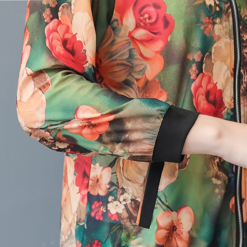 Print bomberjakke kvinder lynlås retro forår sommer lange ærmer basic plus size afslappet korte jakker kvindeligt tøj