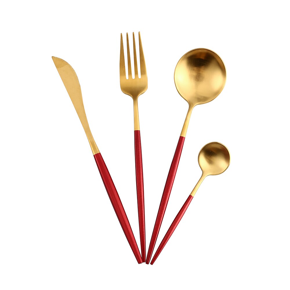 Blanc argent acier inoxydable ensemble de couverts couteau cuillère fourchette cuisine vaisselle Steak couverts maison vaisselle haut de gamme Service de dîner: red gold