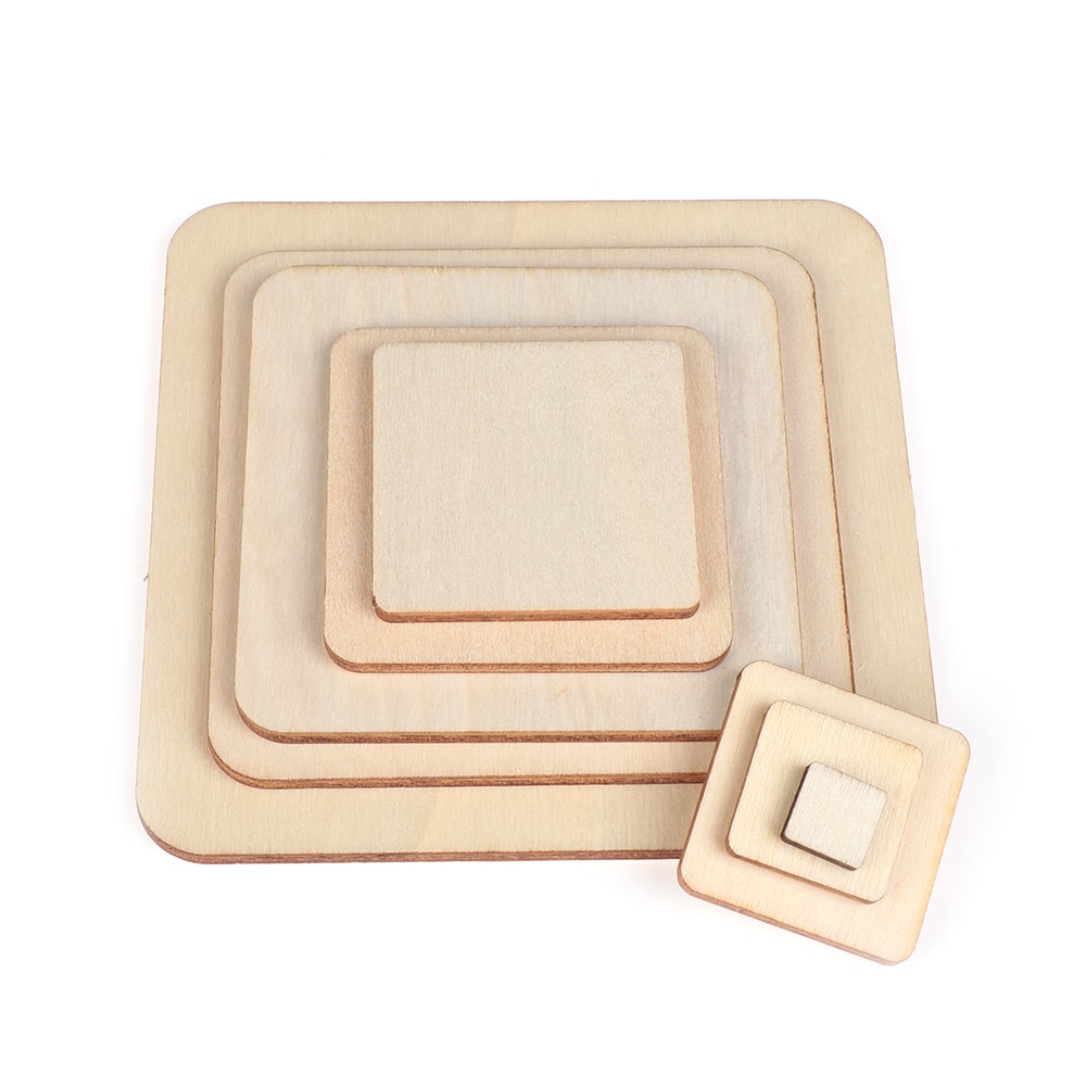 10/50/100 pièces pyrogravure projets jeux Scrapbooking modèle de construction carré non fini pièces en bois Plaque vierge pour bricolage Craft
