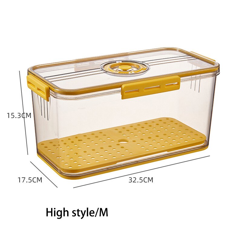 Timekeeping Refrigerator Food Storage Box with Lid Thickened PET Plastic Storage Containers Fruit Egg Vegetable Meat Fresh Box: High Style-Yellow-M