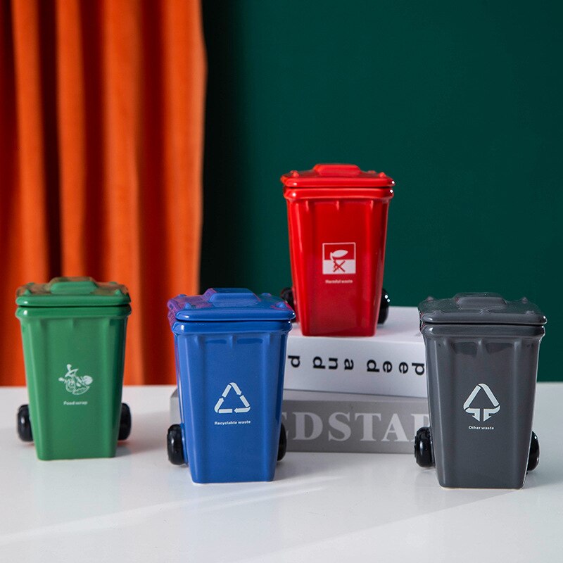 3D Garbage Can Ceramic Mug With lid 400ml Coffee Tea Milk Cup copo termico for Home Office Dinkware