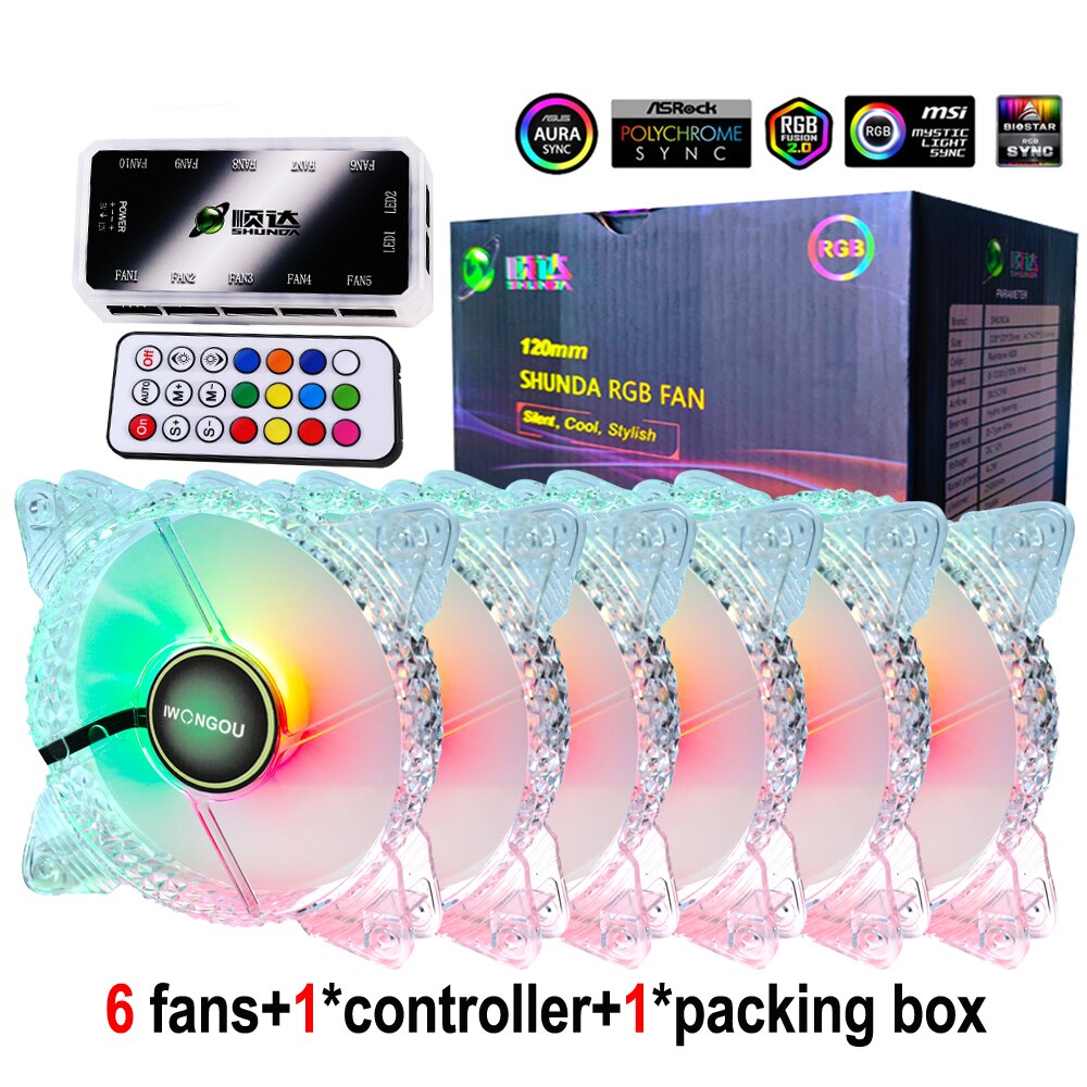 IWONGOU – ventilateur de PC RGB 120mm Aura Sync, vitesse réglable, Kit LED 12cm, 6 en 1, boîtier d&#39;ordinateur, contrôleur de refroidissement: Nebula R