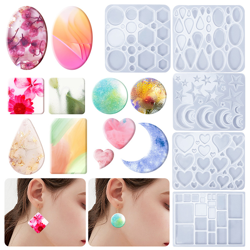 Diy cristal resina epoxi pendientes irregulares colgante molde de silicona estrella Luna corazón pendientes llavero molde DIY resina molde de fundición