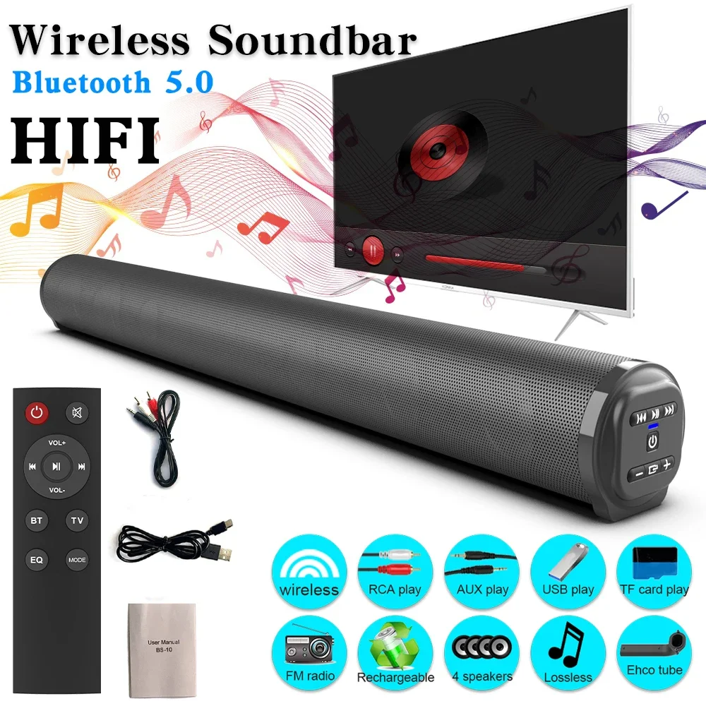 Superkraftig lydplanke bærbar trådløs bluetooth-høyttaler surround stereo hjemme-tv lydboks subwoofer fm-radio hjemmekino: Default Title