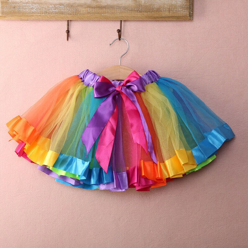Crianças crianças meninas arco-íris princesa cor saia tule tutu festa mini vestido