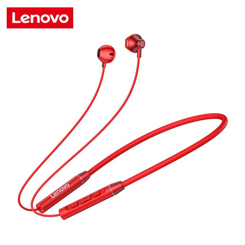 Lenovo-auriculares inalámbricos QE08 con banda para el cuello, cascos con Bluetooth 5,0, HIFI estéreo, deportivos, magnéticos, resistentes al agua, con micrófono: Red