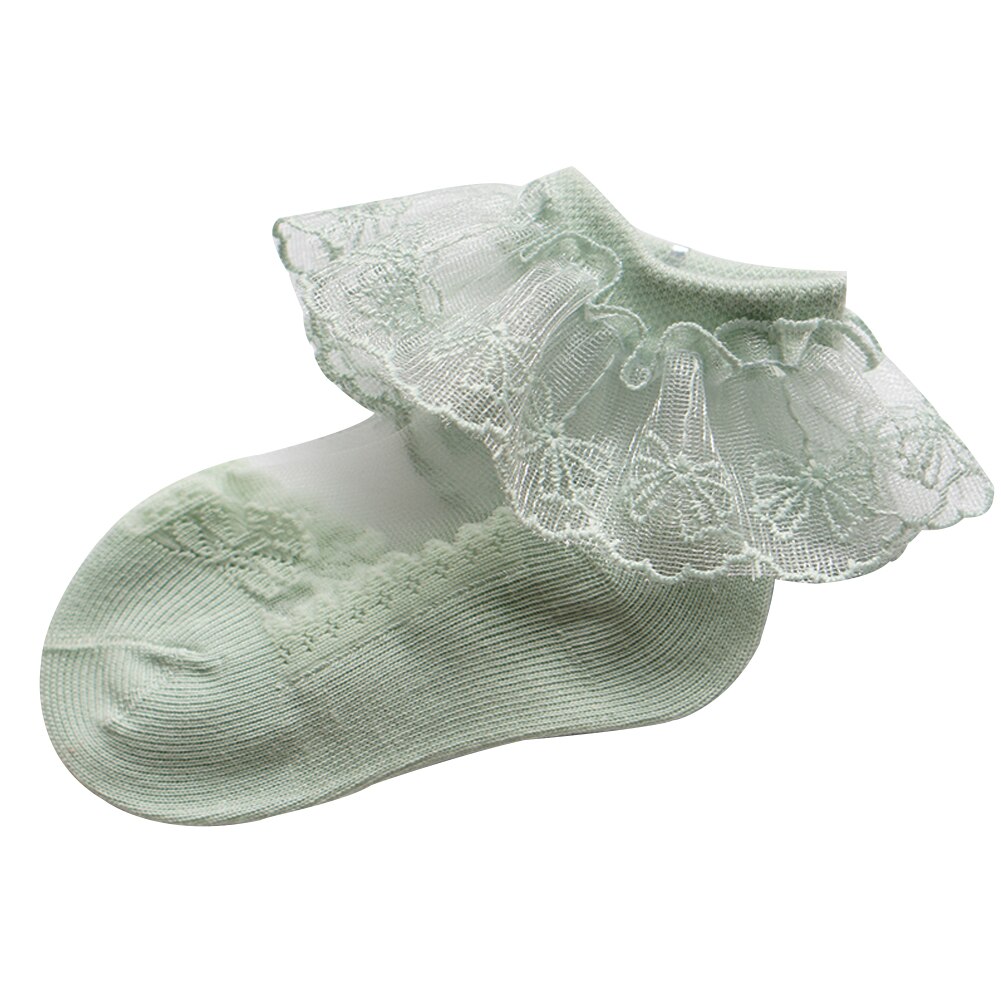 Kindersokken lente zomer meisjes kant geplooide effen enkel mesh sokken prinses baby tutu sokken losse mond sokken lange warmers: Groente / 9cm-12cm
