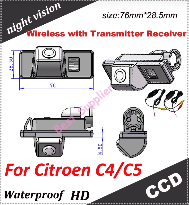CCD Auto Achteruitrijcamera voor Citroen C4 C5 achteruitkijkspiegel parking terug camera + 2.4 Ghz Wireless Signaal Ontvanger/zender
