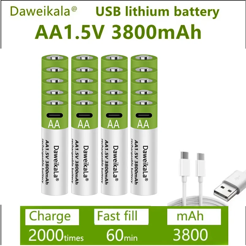 Fast charging 1.5 V rechargeable battery AA1.5V 3800 MAH lithium battery replacement LED flashlight, camera, keyboard and mouse: Orange