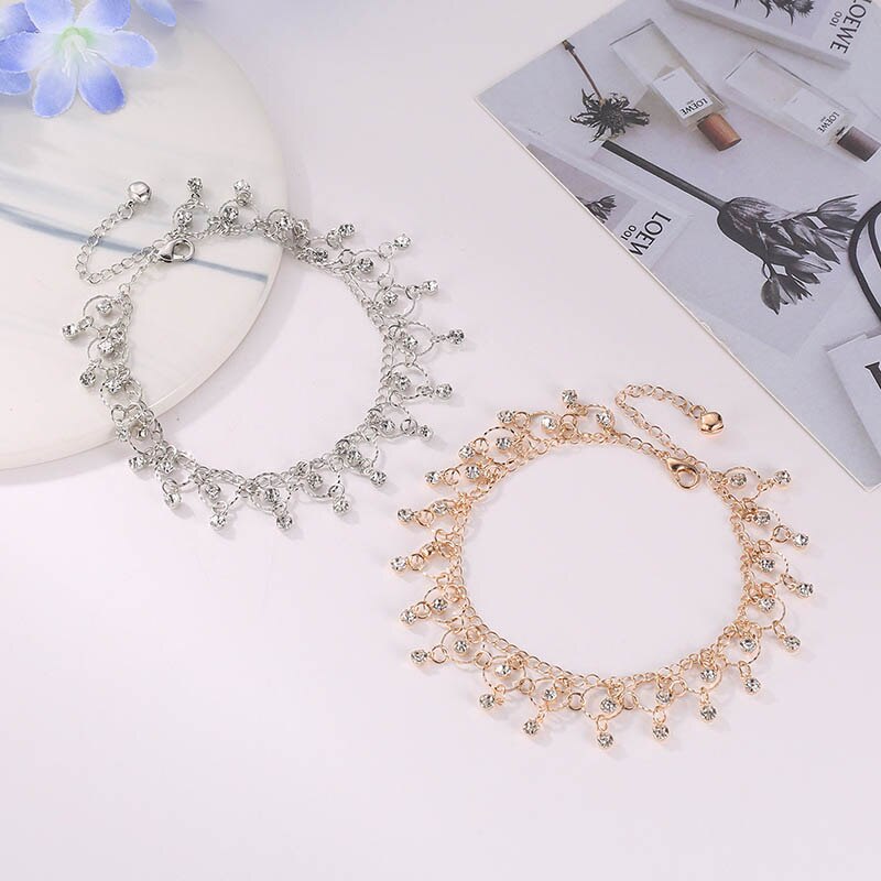 Mode Bohemen Kwastje Enkel Armbanden Voor Vrouwen Sexy Strass Hanger Voet Ketting Sieraden Strand Accessoires