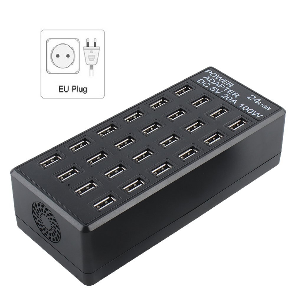 5V 20A 100W Usb Fast Charge Hub Plastic 24 Ports Smart Charging Station Usb Charger Mobile Phone Tablet Digital Adapter: EU