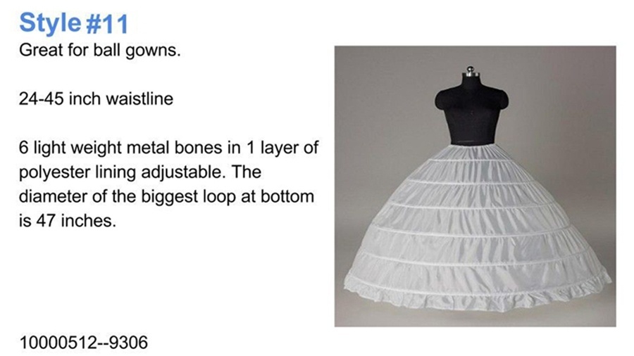 Hvid crinoline underskørt slips underskørt a-line havfrue hoop bryllup nederdel kjole: 11 / Sort
