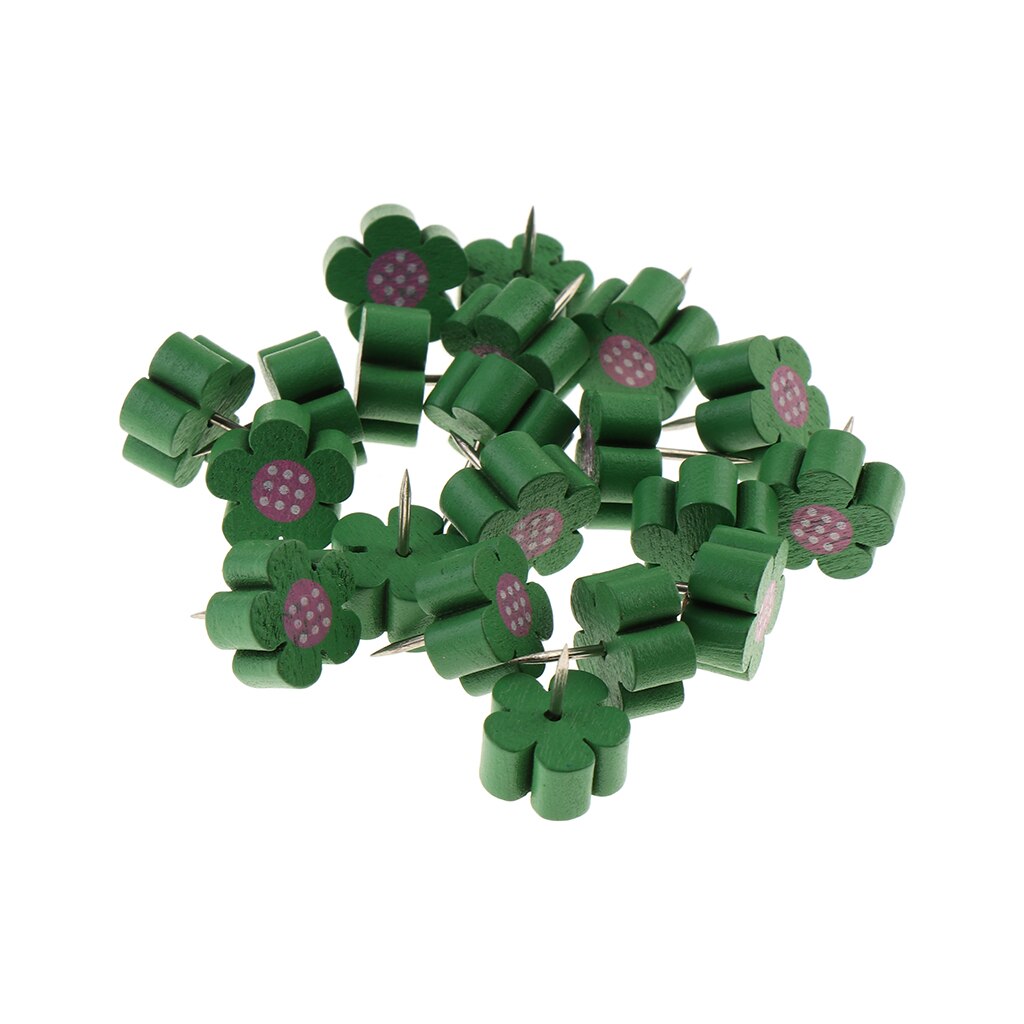 20pcs Pack Map Push Pins Thumb Tacks for Bulletin / Cork Boards, Flower Pattern: Green