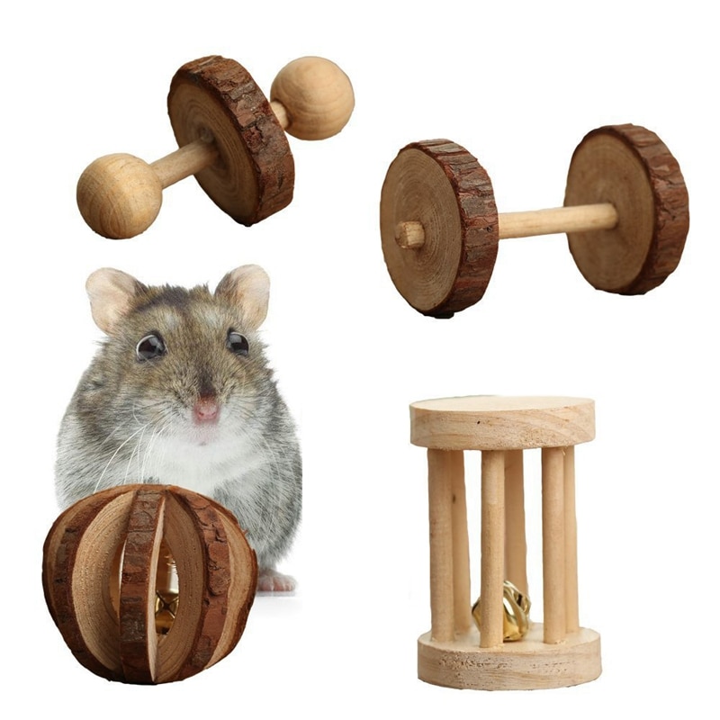 10 stk sæt hamster tygge legetøj naturlige træ gerbils rotter chinchilla legetøj tilbehør håndvægte træning klokke rulle tænder pleje