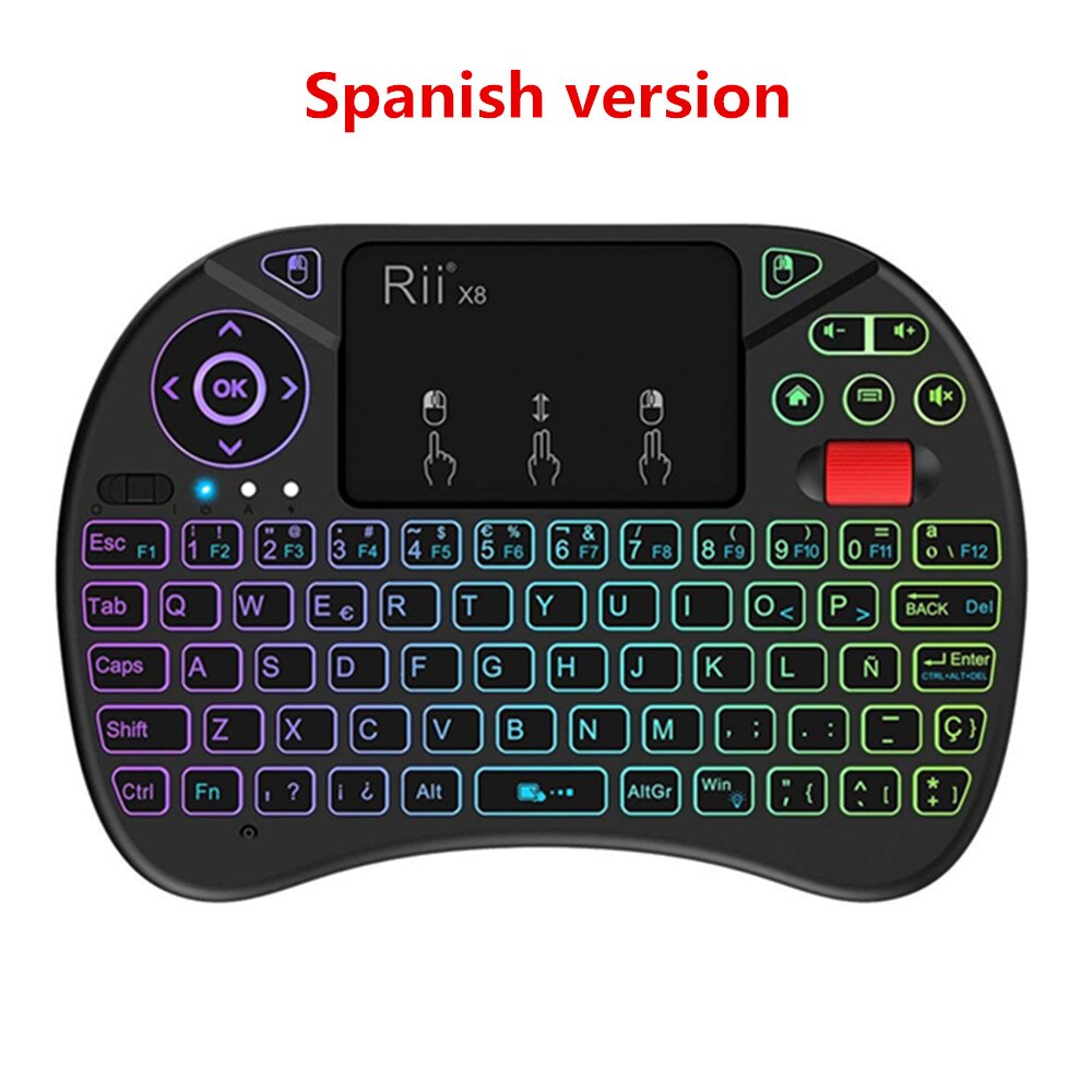 Original Rii x8 RGB Backlit Wireless mini Keyboard i8x 2.4G Fly Air Mouse Russian Spanish Touchpad Gaming for Android TV BOX PC: Spanish Version