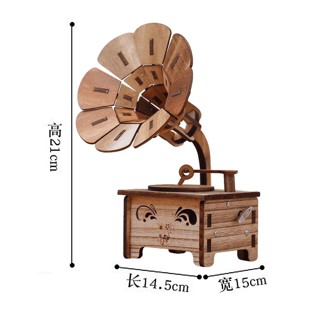 Cajas musicales gramófono DIY caja de música de madera artesanía retro de madera para de cumpleaños accesorios de decoración del hogar Vintage: Default Title