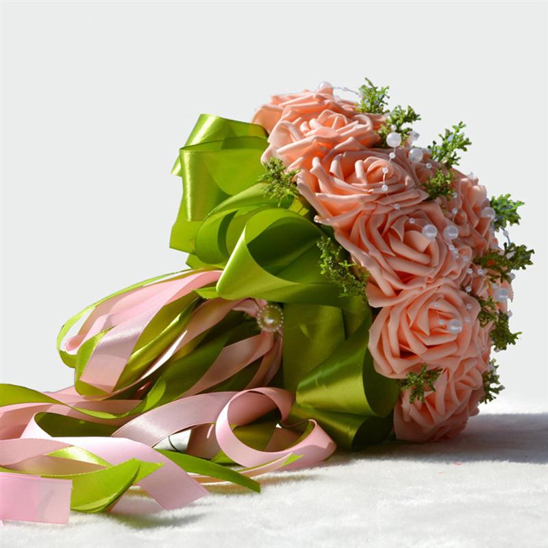 Handgemaakte Pastorale Kunstmatige Nep Bloemen Boeket Simulatie Rozen Parels Bridal Holding Toss Boeket Voor Bruiloft Gunsten