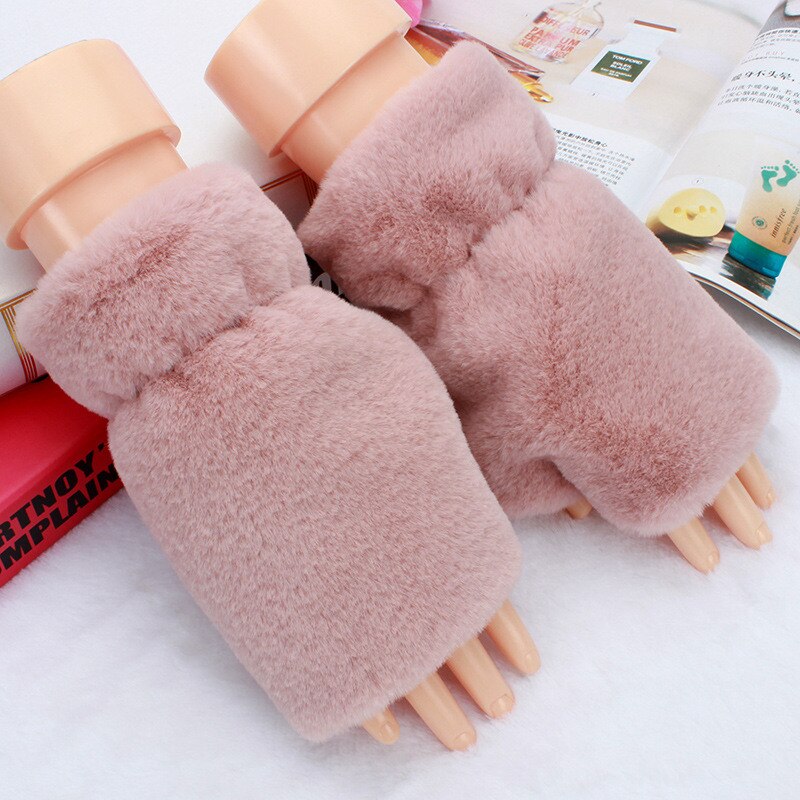 Kinder Mädchen Halbe Finger Flip Fäustlinge Plüsch Dicken Fahren Handschuhe Nette Katze Touchscreen Handschuhe für Mädchen Winter Warme Handschuhe: 4-Pink